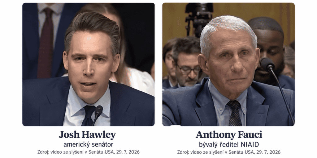Foto senátor Hawley a ředitel NIAID Fauci